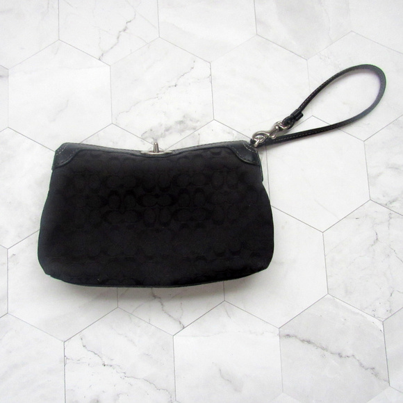 COACH Black Signature Jacquard Turnlock Wristlet - Picture 3 of 4